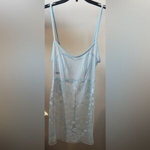 Vtg 1990s Occhi Verdi by La Perla Blue Floral Mesh Lace Slip Dress – Size 2